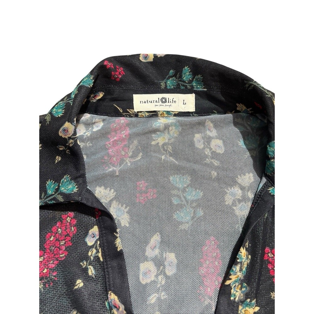 Natural Life Carina Floral Mesh Sheer Button Front Top Boho Womens Sz L - Picture 6 of 9